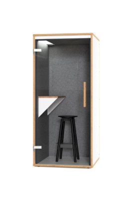 Phone Booth with wood edges, grey felt and black stool Studio Boost