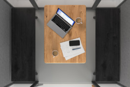 Phone Booth top view wood table coffee laptop bench Studio Boost